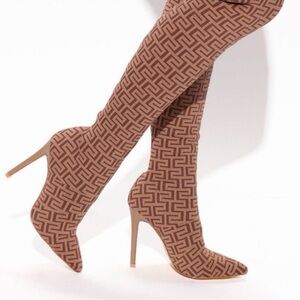 Fashion Nova Geometric Tan Heeled Boots